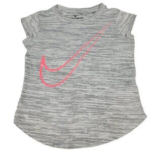 Nike The Nike Tee Dri-Fit Athletic Cut Heather Gray Pink Swoosh Tee 4/XS